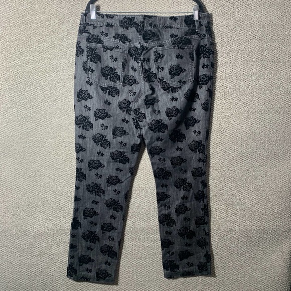 Chico's Platinum Jeans Womens Size 2 US L 12 Black Denim Floral Velvet Skinny - Picture 5 of 12
